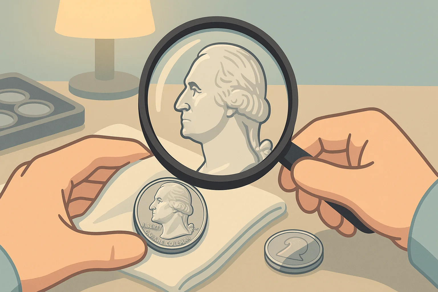 A collector is glancing at the 2023 quarter under a magnifying glass.